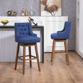 Coolmore Bar Stools Set Of 2 Counter Height Chairs With Footrest For Kitchen, Dining Room And 360 Degree Solid Wood Legs Swivel Bar Stools Set Of 2 Navy Linen Navy Foam Linen