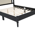 Queen Size Wooden Platform Bed With Natural Rattan Headboard, Vintage Bed Frame With Wooden Slat Support, Black Box Spring Not Required Queen Black Wood