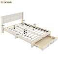 Queen Size Upholstered Platform Bed With A Big Drawer, Beige Box Spring Not Required Queen Beige Wood Bedroom Bed Frame Polyester Upholstered