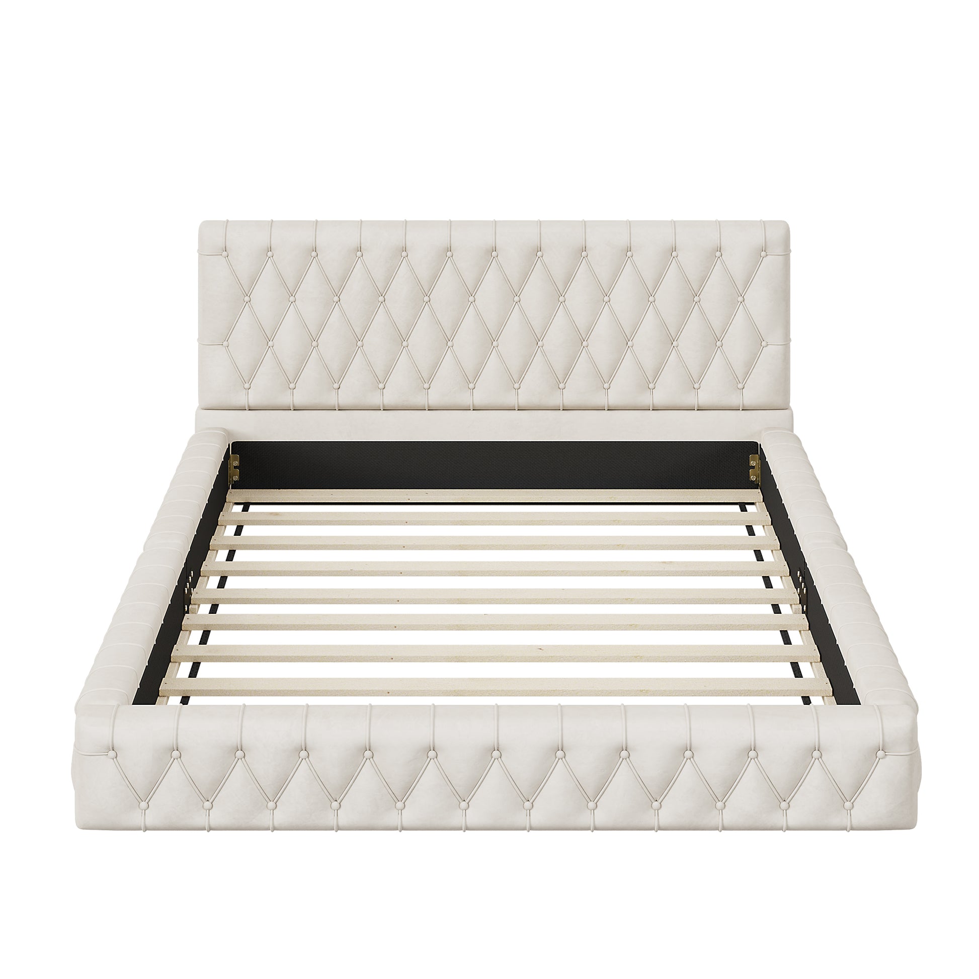 Queen Size Upholstered Bed With Tufted Headboard, Modern Velvet Platform Bedno Box Spring Required, White Queen White Solid Wood Mdf