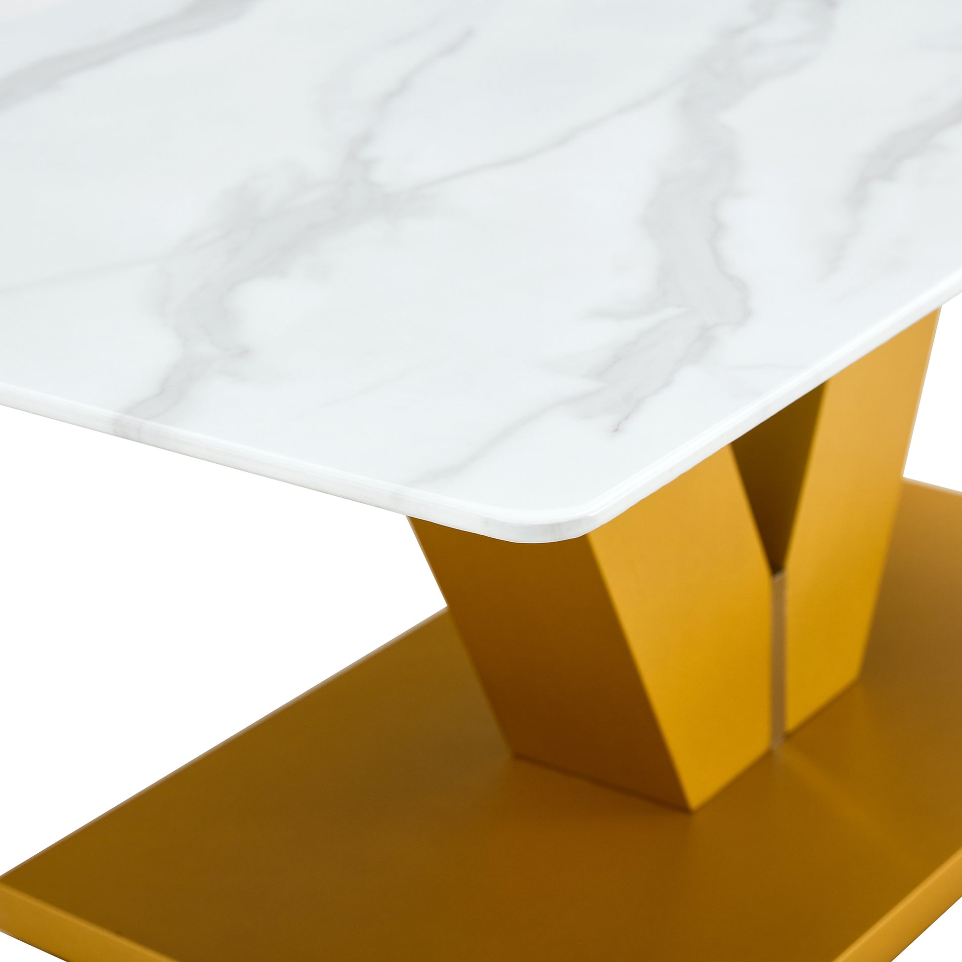 Modern Minimalist Coffee Table. Tempered Glass With Stickers Tabletop,Golden Mdf Pillars. Suitable For Living Room And Dining Room Gold Mdf Glass