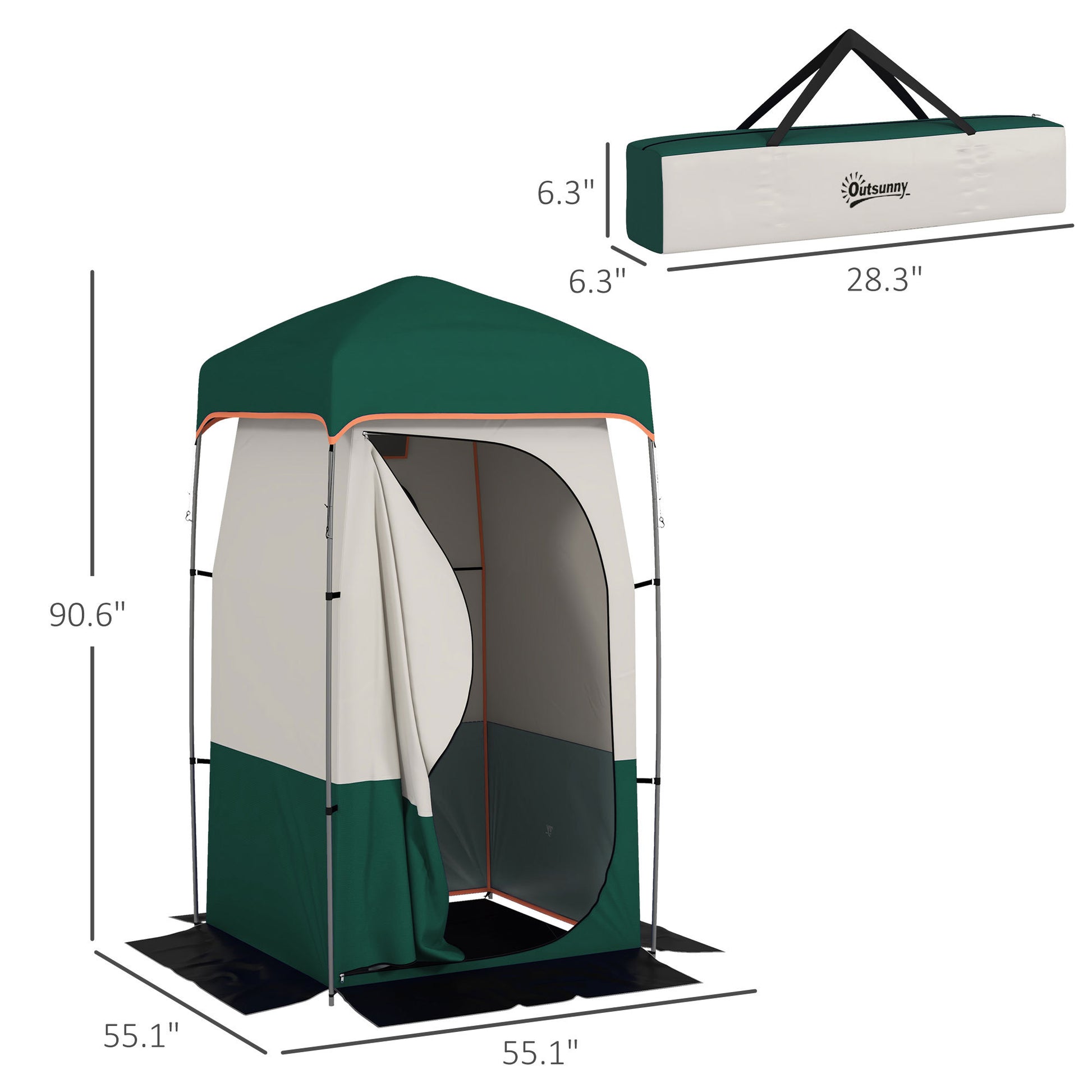 Outsunny Portable Shower Tent, Privacy Shelter, Camping Dressing Changing Tent Room With Solar Shower Bag, Floor And Carrying Bag, Green Green Oxford Fabric