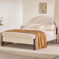 Modern Upholstered Curved Headboard Queen Bedframe Oatmeal Queen Oatmeal Metal Polyester
