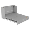 Full Size Murphy Bed With Drawer And A Set Of Sockets & Usb Ports, Pulley Structure Design, Gray Full Gray Plywood