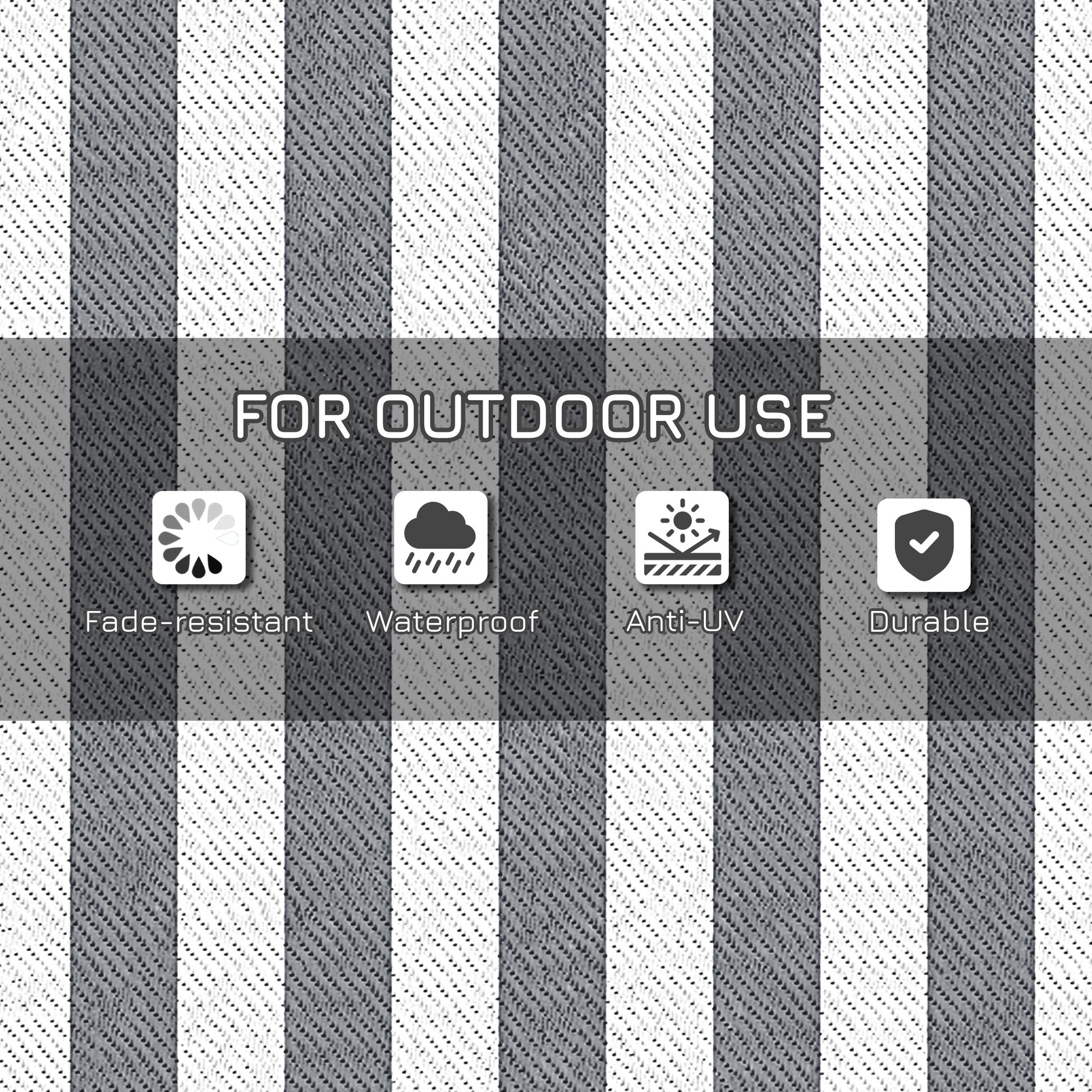 Outsunny Reversible Outdoor Rug, 9' X 12' Waterproof Plastic Straw Floor Mat, Portable Rv Camping Carpet With Carry Bag, Large Floor Mat For Backyard, Deck, Picnic, Beach, Gray & White Striped Multicolor Polypropylene