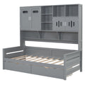 Twin Size Wooden Daybed With 2 Drawers, And All In One Cabinet And Shelf, Gray Twin Gray Wood