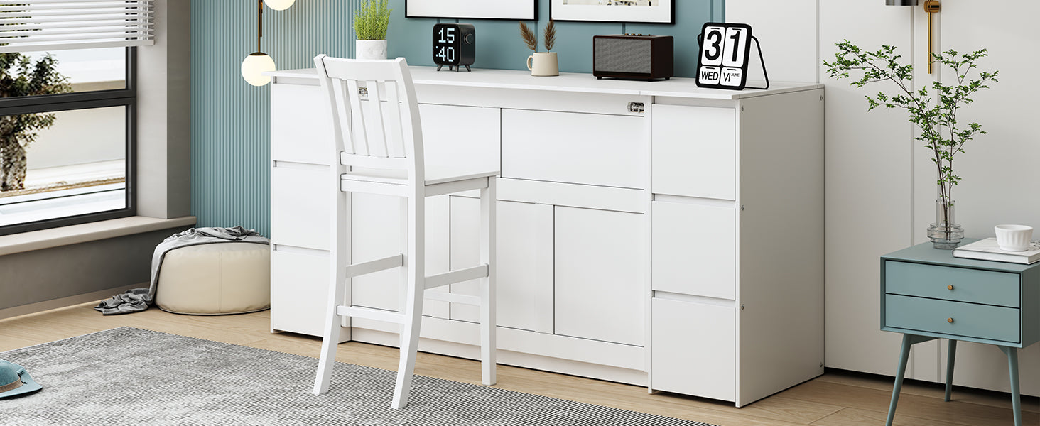 Full Size Murphy Bed With Drawers, Cabinets And Usb Ports,White Full White Mdf Lvl