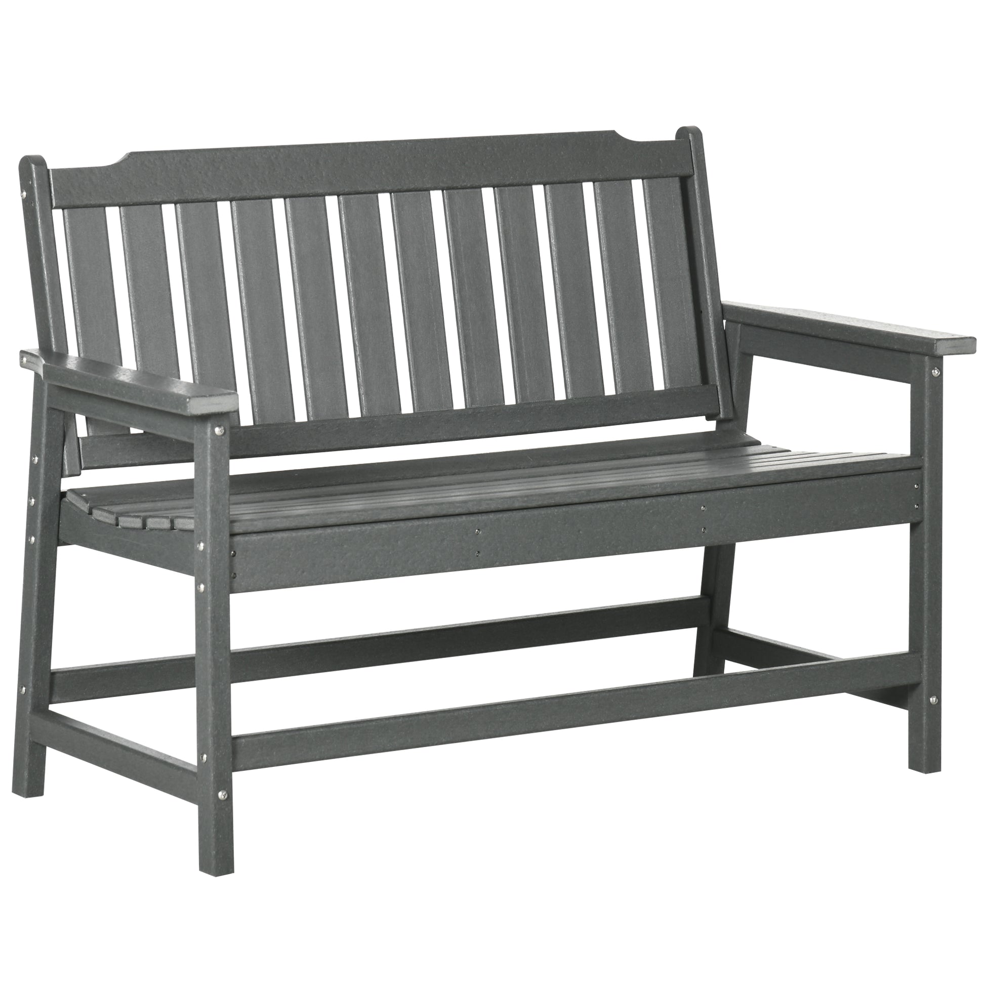 Outsunny Outdoor Bench, 2 Person Park Style Garden Bench With All Weather Hdpe, 704 Lbs. Weight Capacity Porch Bench With Slatted Back & Armrests, Dark Gray Dark Gray Plastic