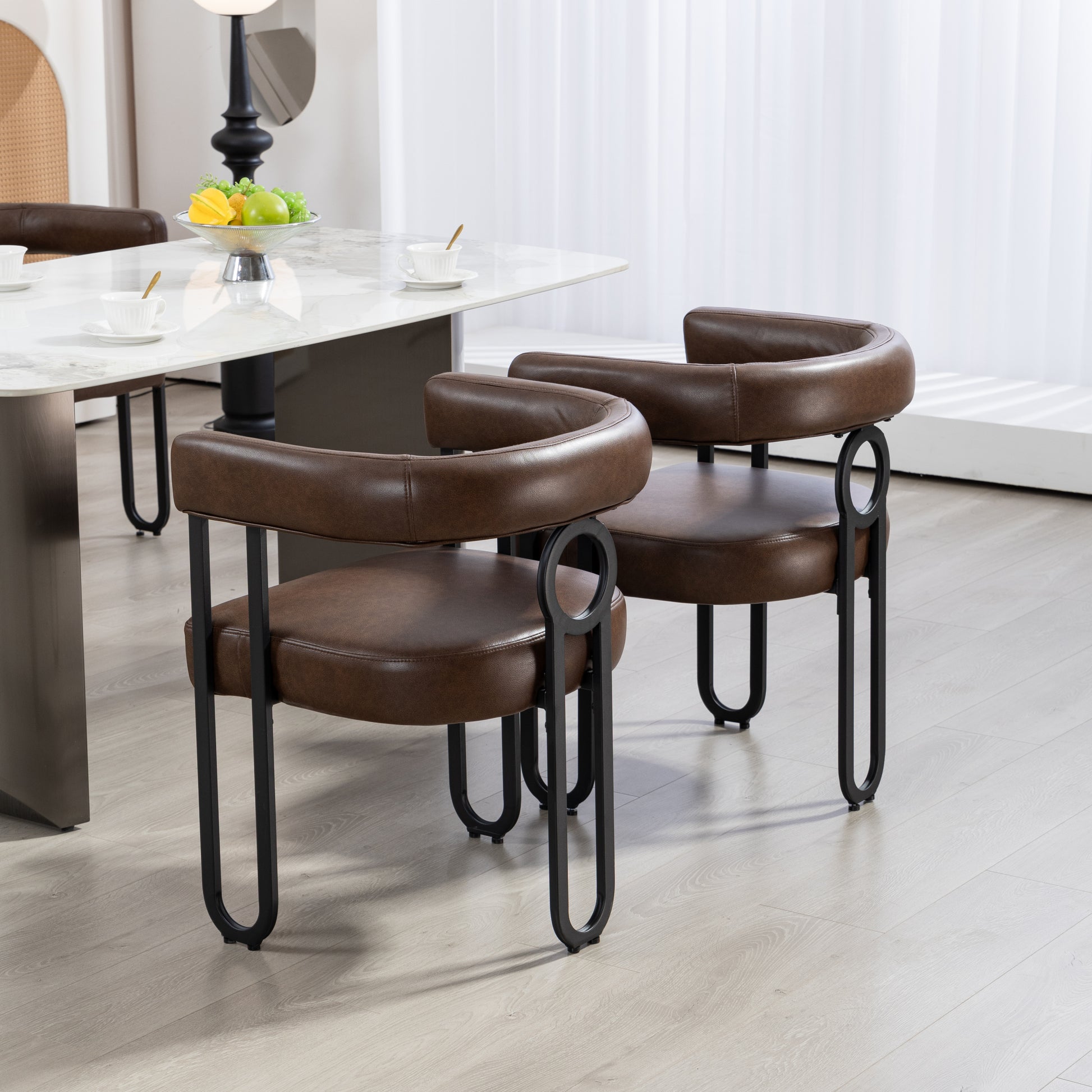 Coolmore Contemporary Designed Pu Fabric Upholstered Accent Dining Chair Barrel Side Chairs Kitchen Armchair For Living Room Set Of 2 Dark Brown Pu Dark Brown Dining Room Foam Pu Leather