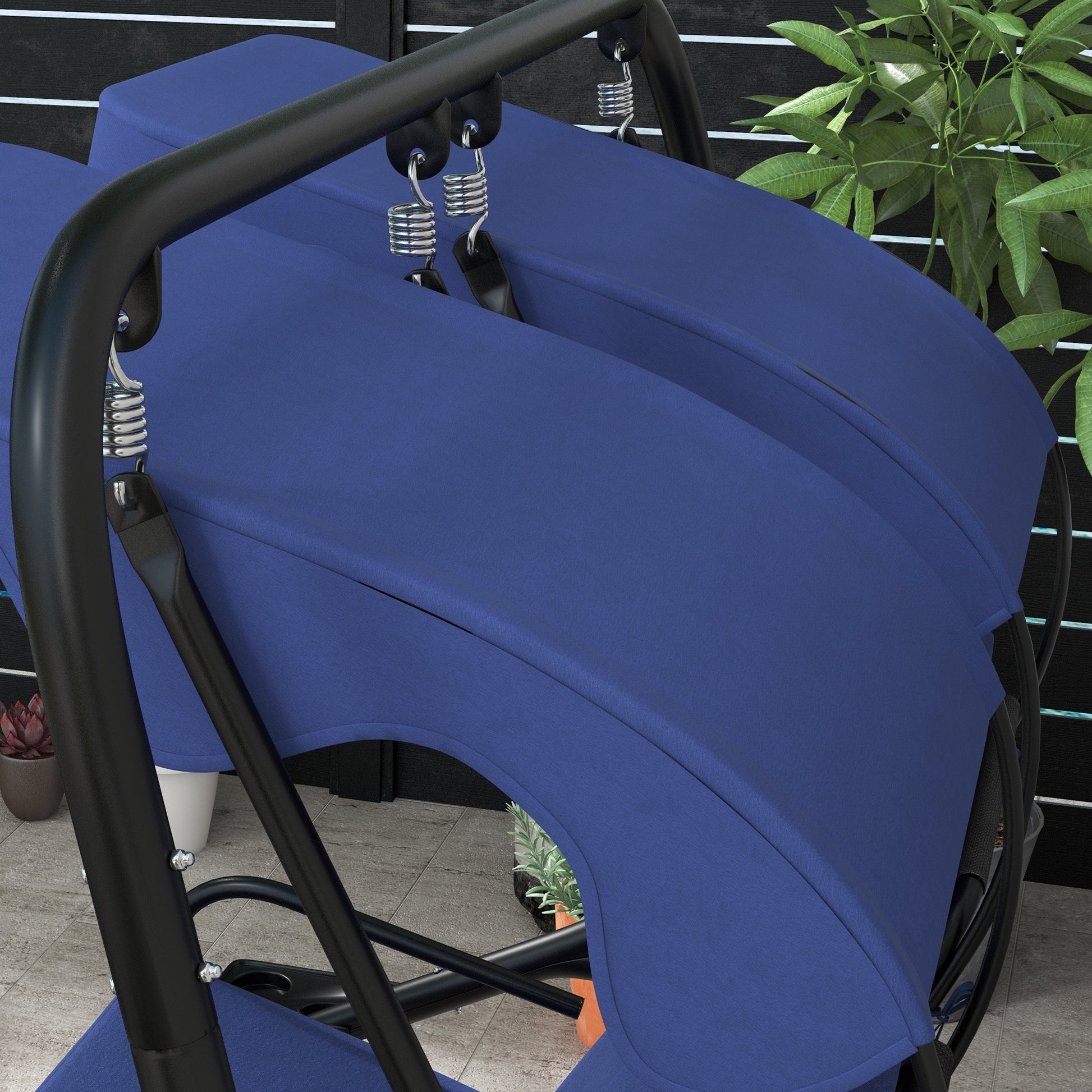 Outsunny 2 Seater Swing Canopy Replacement With Tubular Framework, Outdoor Swing Sunshade Top Cover Canopy Only , Dark Blue Dark Blue Polyester