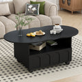 Flexible Cream Style Coffee Table With 2 Brake Wheels, Cloud Top Side Table With Drawer, Irregular Center Table With Large Storage For Living Room, Black, 39.37''X 23.6'' Black Particle Board