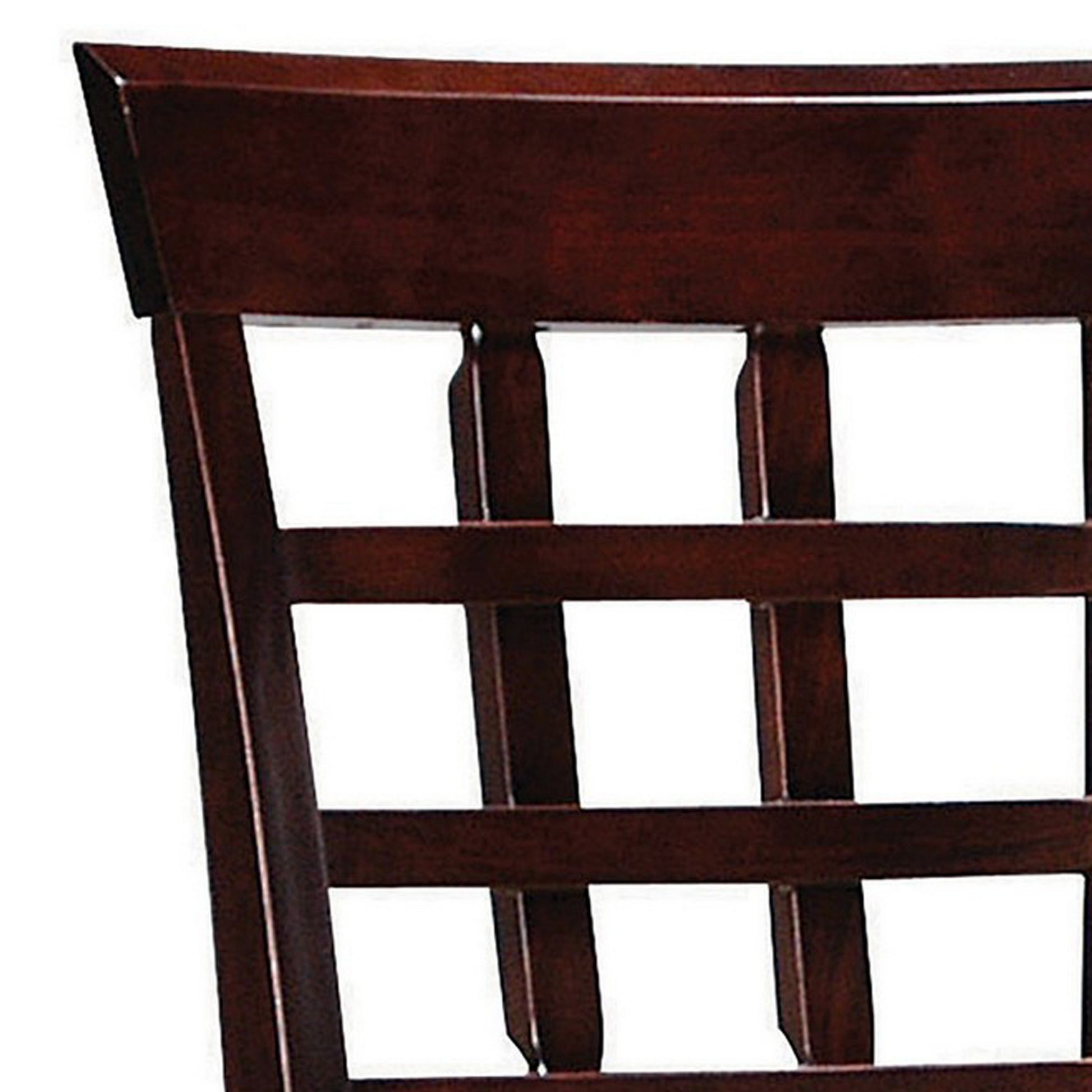 25 Inch Counter Height Stool, Lattice Design Back, Tan Fabric Seat, Brown Tan Solid Wood