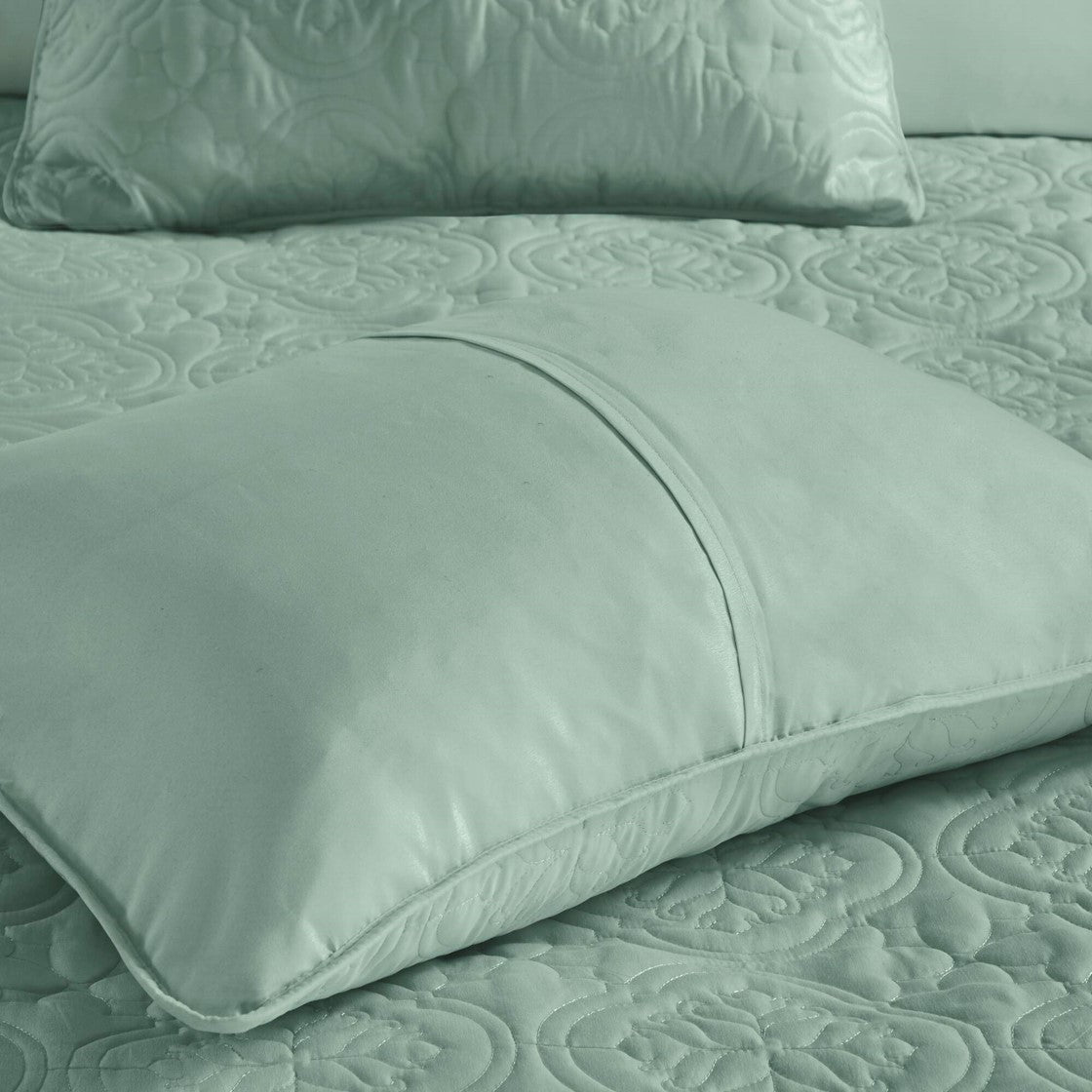 3 Piece Reversible Bedspread Set Seafoam Full Queen Queen Green Microfiber
