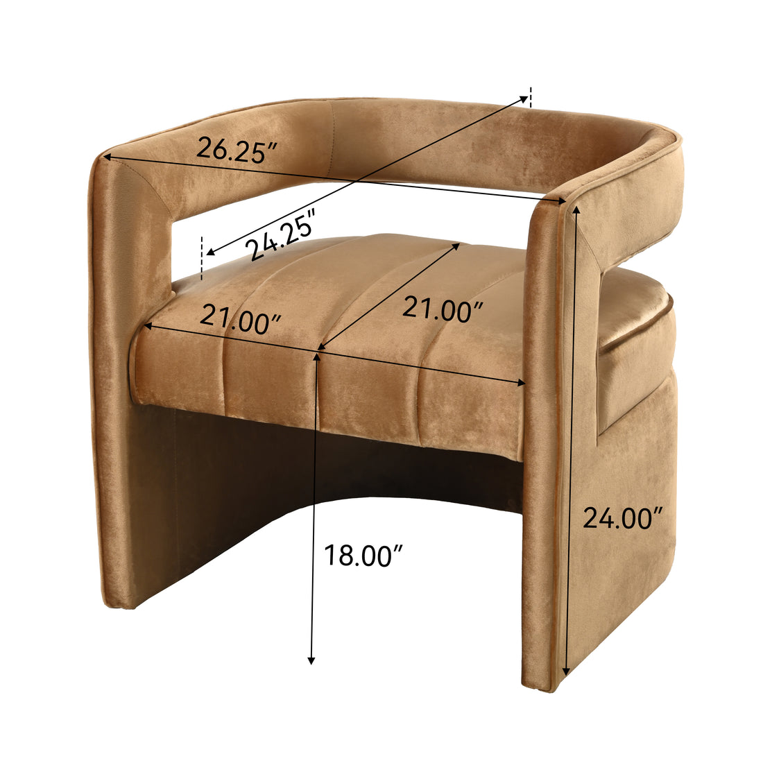 Modern Velvet Accent Chair With Ribbed Detail, Luxury Curved Fully Upholstered Accent Chair, Brown No Assembly Needed Brown Velvet