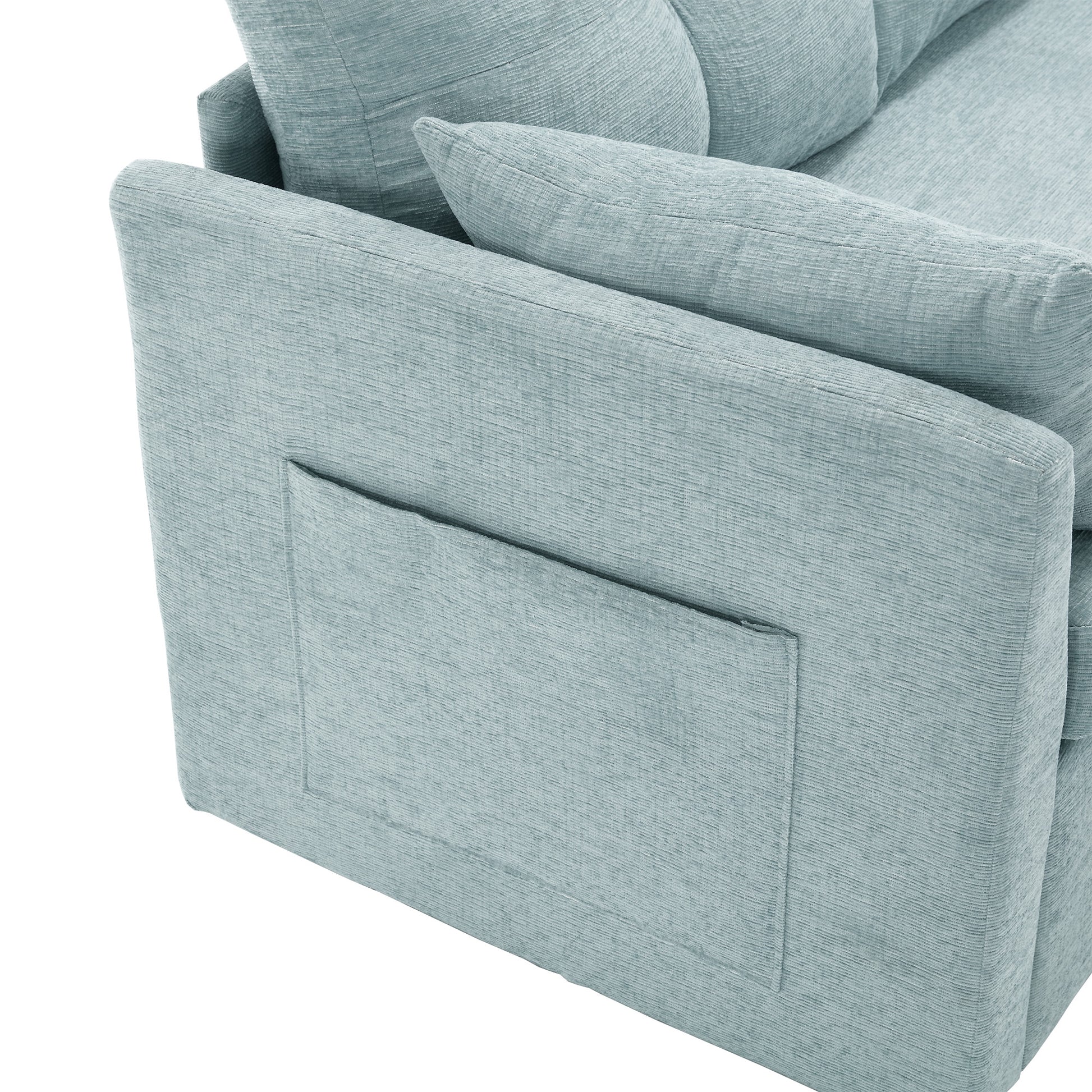 United We Win Furniture, Modular L Shaped Sofa, Modular Long Sofa With Reversible Chaise Lounge, Sofa Bed, Sleeper Sofa, Modular Sofa Combination With Storage Seats. Mint Green Chenille 3 Seat