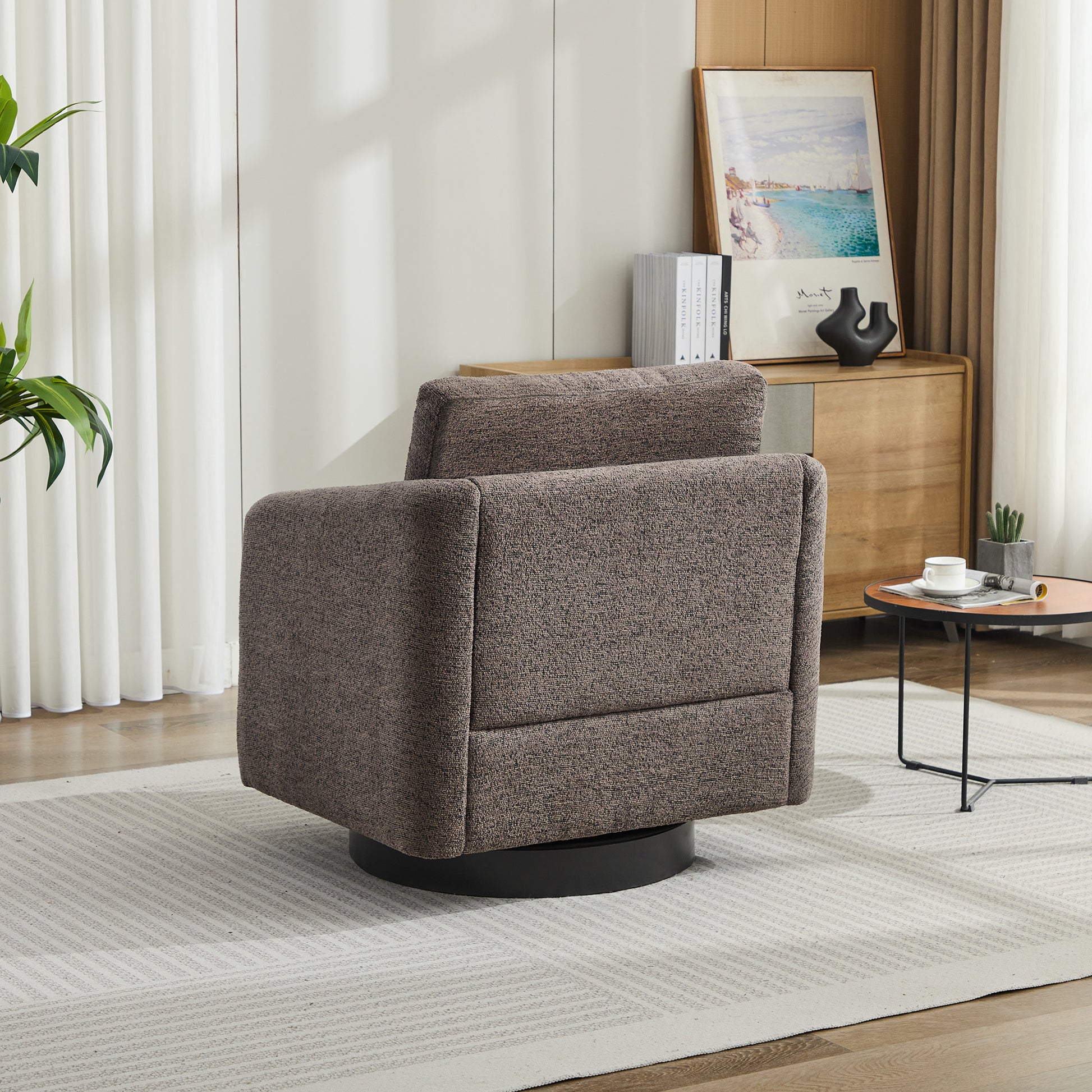 31.5"W Swivel Accent Chair And Comfy Round Accent Single Sofa Chair, 360 Degree Club Chair, Lounge Armchair For Living Room,Bedroom.Nursery.Taupe Black Chenille Black Taupe Chenille