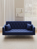 71 Inch Convertibleseat Sofa, American Retro Blue Velvet Material, Suitable For Small Living Room, Bedroom, Office Blue Velvet 2 Seat