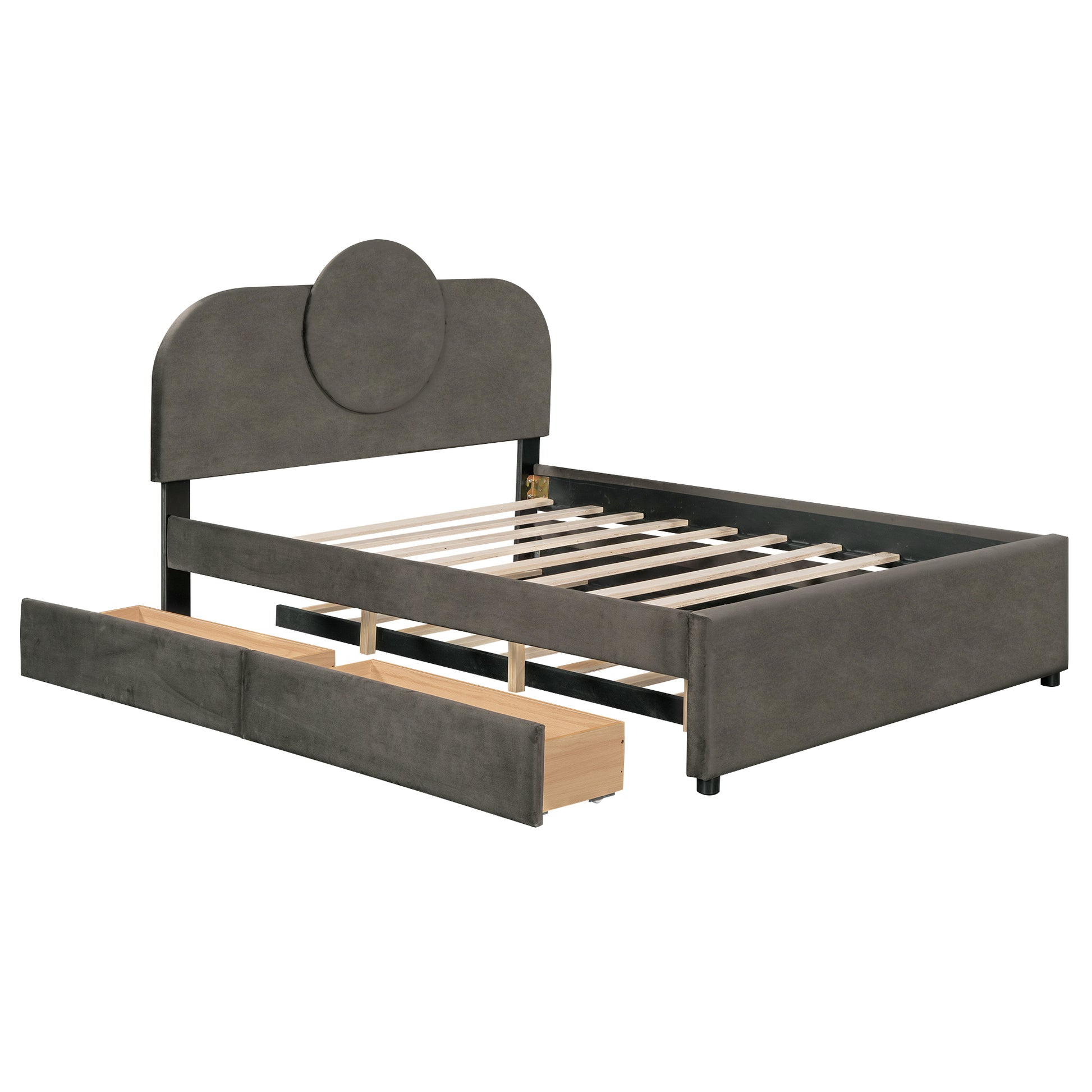 Full Size Upholstered Platform Bed With Multi Functional Led Headboard, Trundle And 2 Drawers, Gray Box Spring Not Required Full Gray Wood Bedroom Upholstered