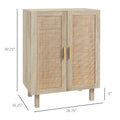Homcom Sideboard Buffet Cabinet, Kitchen Cabinet, Coffee Bar Cabinet With 2 Rattan Doors And Adjustable Shelves, Natural Natural Wood Particle Board