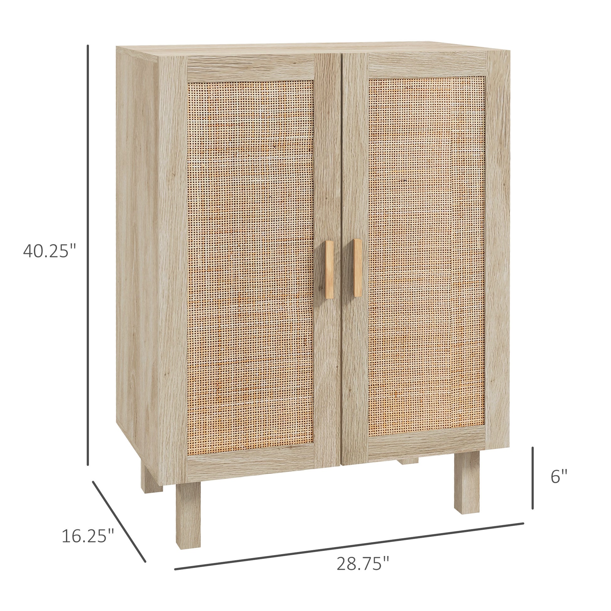 Homcom Sideboard Buffet Cabinet, Kitchen Cabinet, Coffee Bar Cabinet With 2 Rattan Doors And Adjustable Shelves, Natural Natural Wood Particle Board