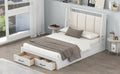 Full Size Wood Platform Bed With Upholstered Headboard And 2 Drawers, White Box Spring Not Required Full White Wood Bed Frame Solid Wood Mdf
