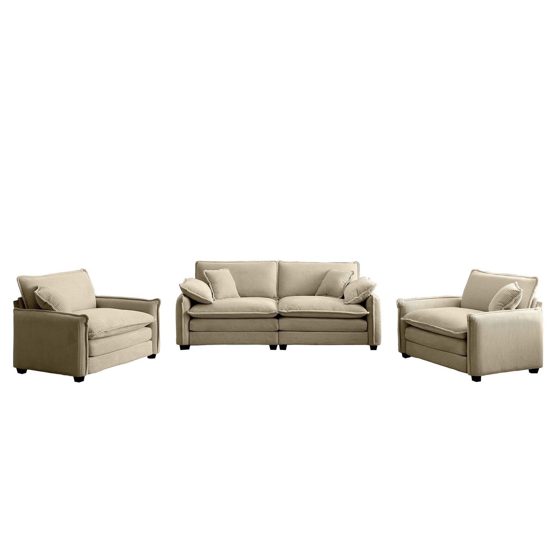 Luxurious And Sophisticated Sofa Set With Soft Cushions And Pillows, Sofa Set For Living Rooms And Clubs As Well As Home Theaters, Consisting Of Two Single Sofas And A 2 Seaters Sofas In Tan Corduroy Tan Corduroy 4 Seat