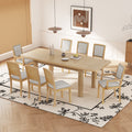 Rustic Extendable 84Inch Dining Table Set With 24Inch Removable Leaf6 Upholstered Armless Dining Chairs And 2 Padded Arm Chairs, 9 Pieces, Natural Wood Dining Room Extendable Rubberwood Rectangular Dining Table With Chair Upholstered Chair Wood Natural
