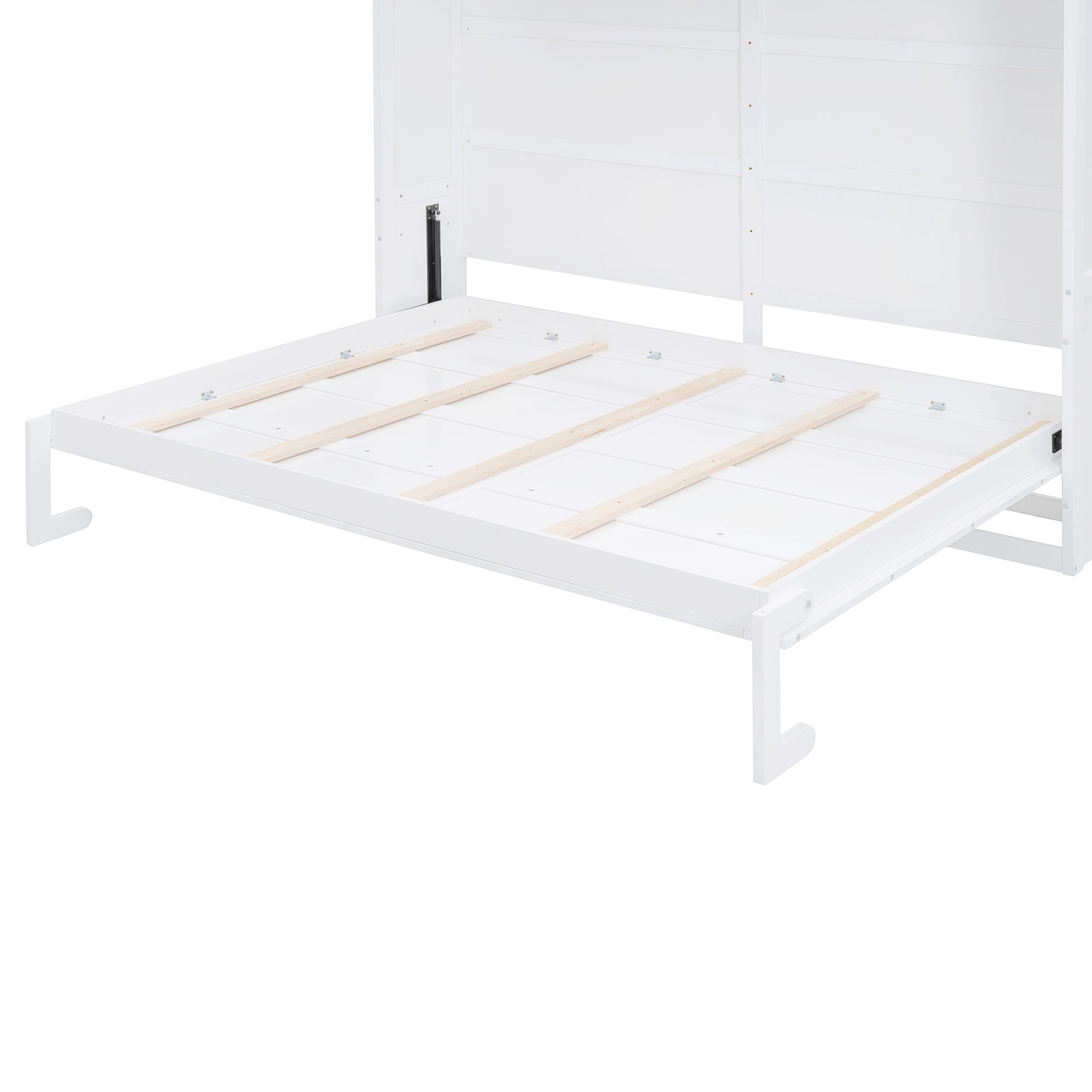 Queen Size Murphy Bed Wall Bed With Top Shelves & Usb,White Queen White Plywood