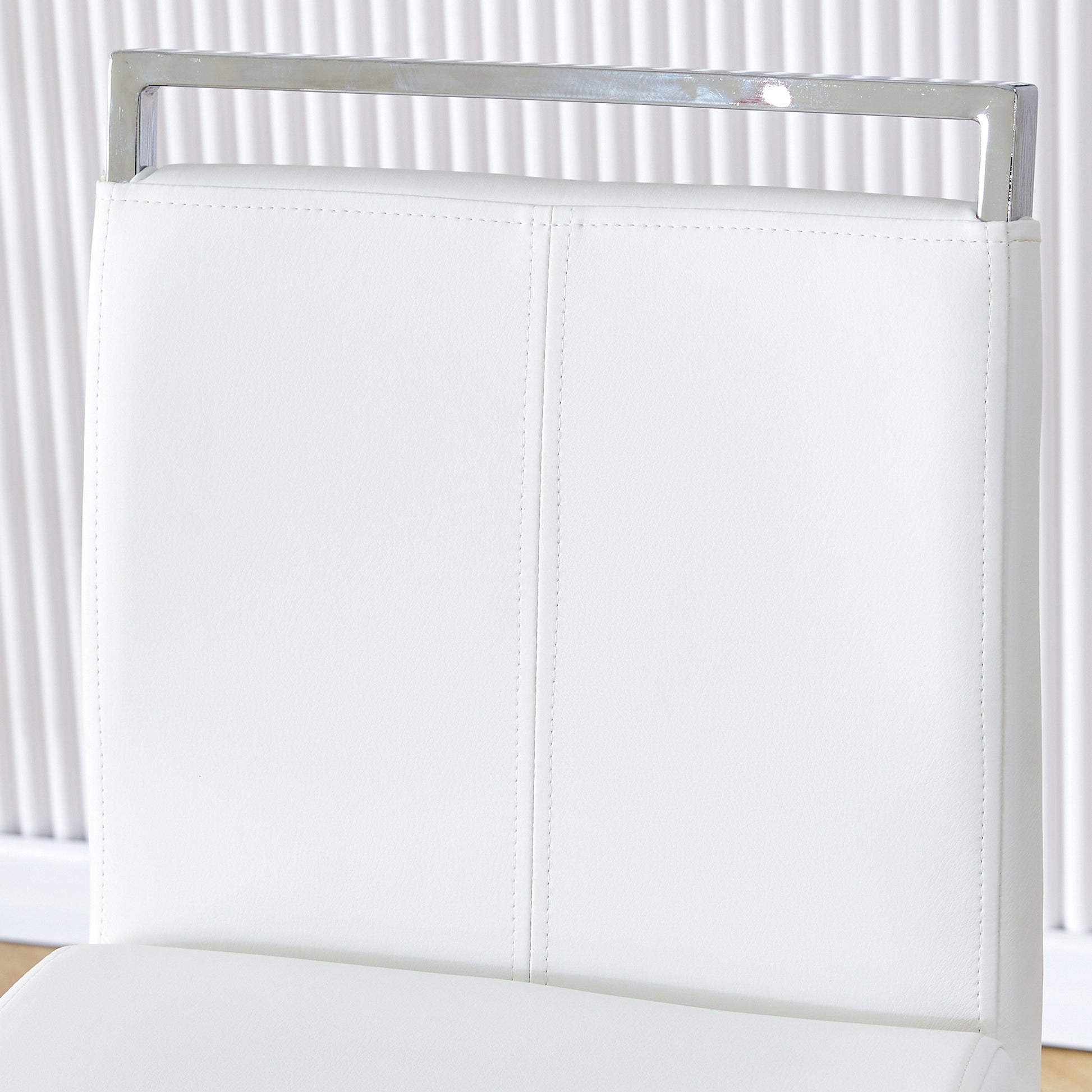 Table And Chair Set. A Rectangular Glass Dining Table With A 0.4 Inch Tempered Glass Tabletop And Mdf Board V Shaped Bracket, Paired With 2 Chairs Consisting Of Pu Seat Cushions And Silver Metal Legs. White Black Seats 2 Tempered Glass