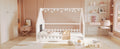 Full Size Wood House Bed With Window And Fence, White Old Sku: Wf304147Aak Box Spring Not Required Full White Wood Bedroom Pine Bed Frame Solid Wood Mdf