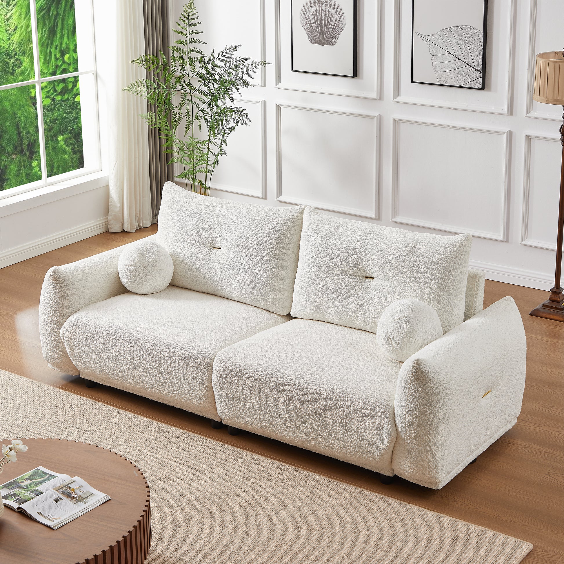 Lamb'S Wool 2 Seater Cushion Sofa 90'' Comfortable Sofa For Living Room Bedroom And Other Casual Spaces Lamb'S Wool Sofa With 2 Cushions And 2 Ball Pillows. Beige Two Sets Beige Foam Fabric 4 Seat