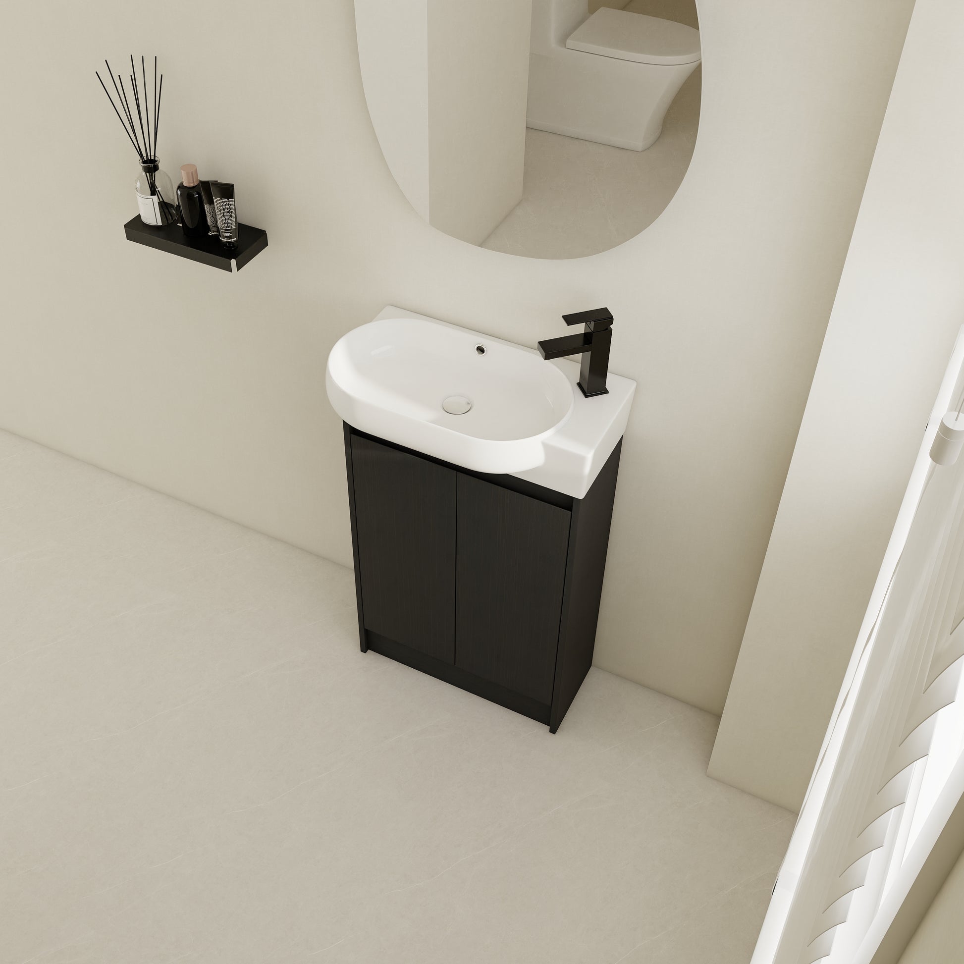 23" Freestanding Bathroom Vanity With Sink, Soft Close Doors Black Chestnut Bathroom Modern Plywood