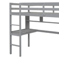 Twin Size Loft Bed With Desk And Shelves, Safety Guardrail And Ladder,Grey Twin Grey Pine