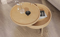 Modern Round Wood Rotating Tray Coffee Table With Storage & Metal Legs In Natural Natural Metal,Rubber Wood