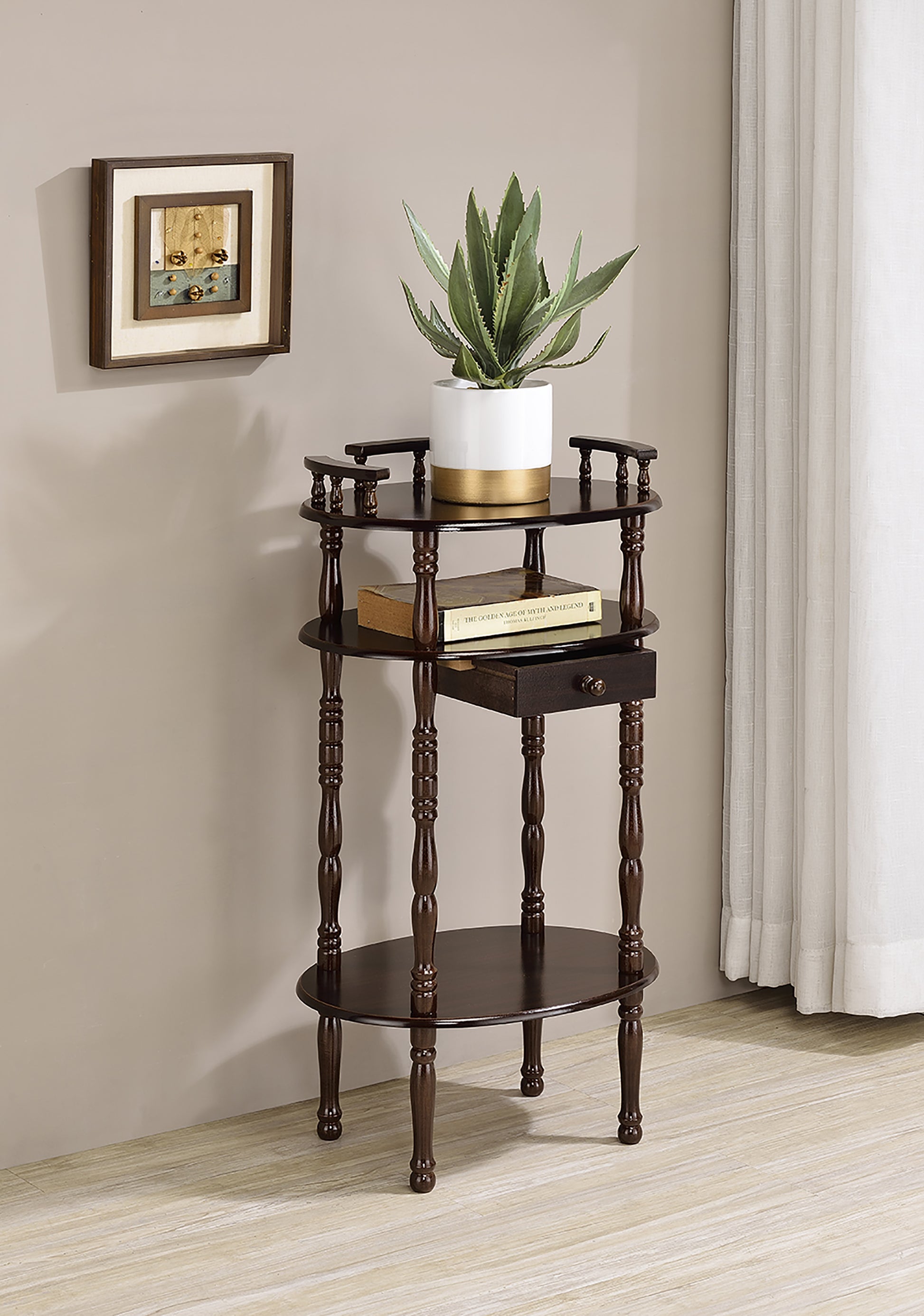 28" Tall 3 Tier Wooden Phone Table With Cherry Finish Cherry Wood