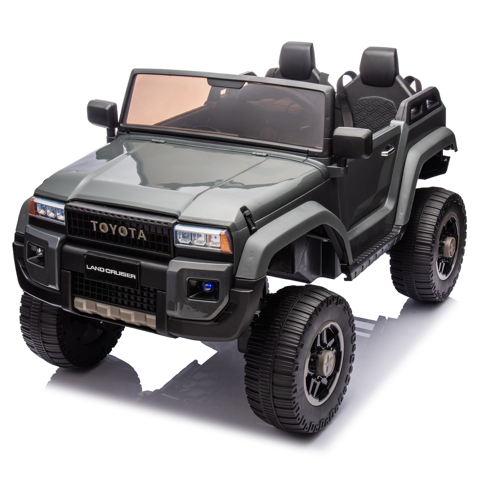 24V Two Seater Kids Ride On Car W Parents Remote Control, Licensed Toyota Lc250,4Wd,220W Motors,With Shovel,Three Point Seat Belt,Slow Start,Speed Adjustment,Bluetooth,Music For Kids Aged 3 . Gray 100 149 Lbs Polypropylene