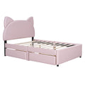 Full Size Upholstered Platform Bed With Cartoon Ears Shaped Headboard And 2 Drawers, Pink Box Spring Not Required Full Pink Wood Bedroom Bed Frame Faux Leather Upholstered