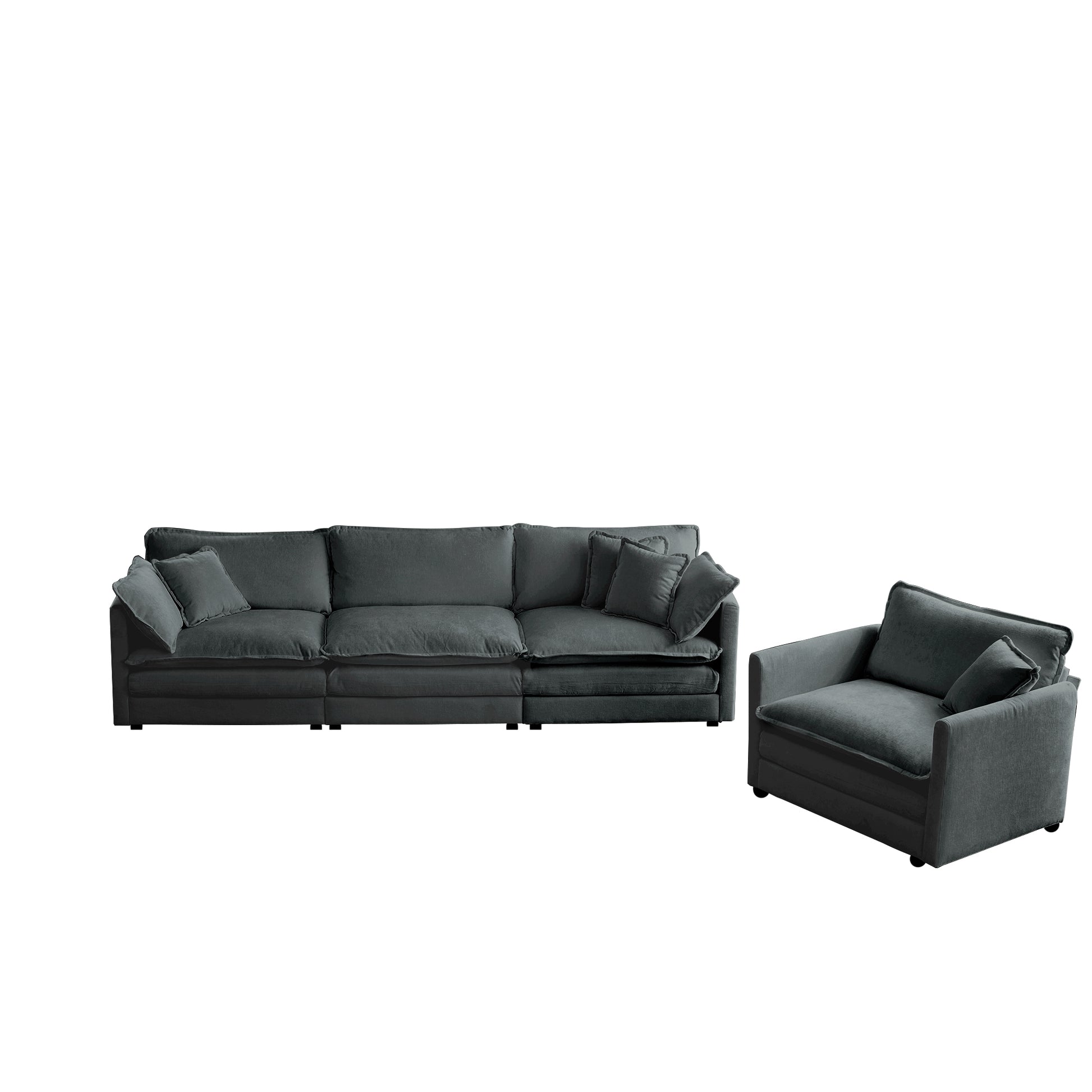 2 Piece Upholstered Sofa, Living Room Sectional Sofa Set Modern Sofa Couches Setdeep Seat Sofa For Living Room Apartment, 1 3 Seat Gray Chenille Gray Chenille 4 Seat