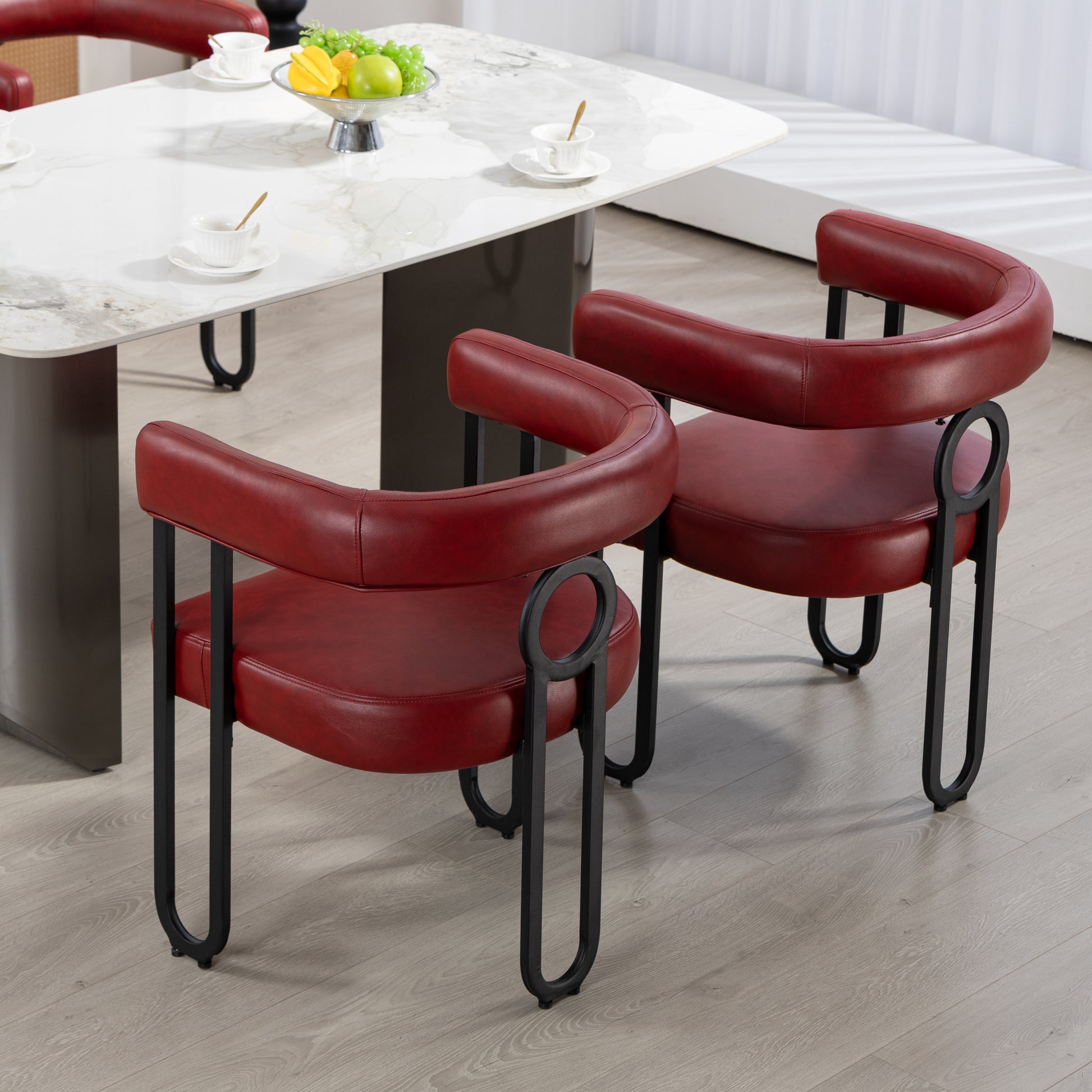 Coolmore Contemporary Designed Pu Fabric Upholstered Accent Dining Chair Barrel Side Chairs Kitchen Armchair For Living Room Set Of 2 Wine Red Pu Wine Red Dining Room Foam Pu Leather