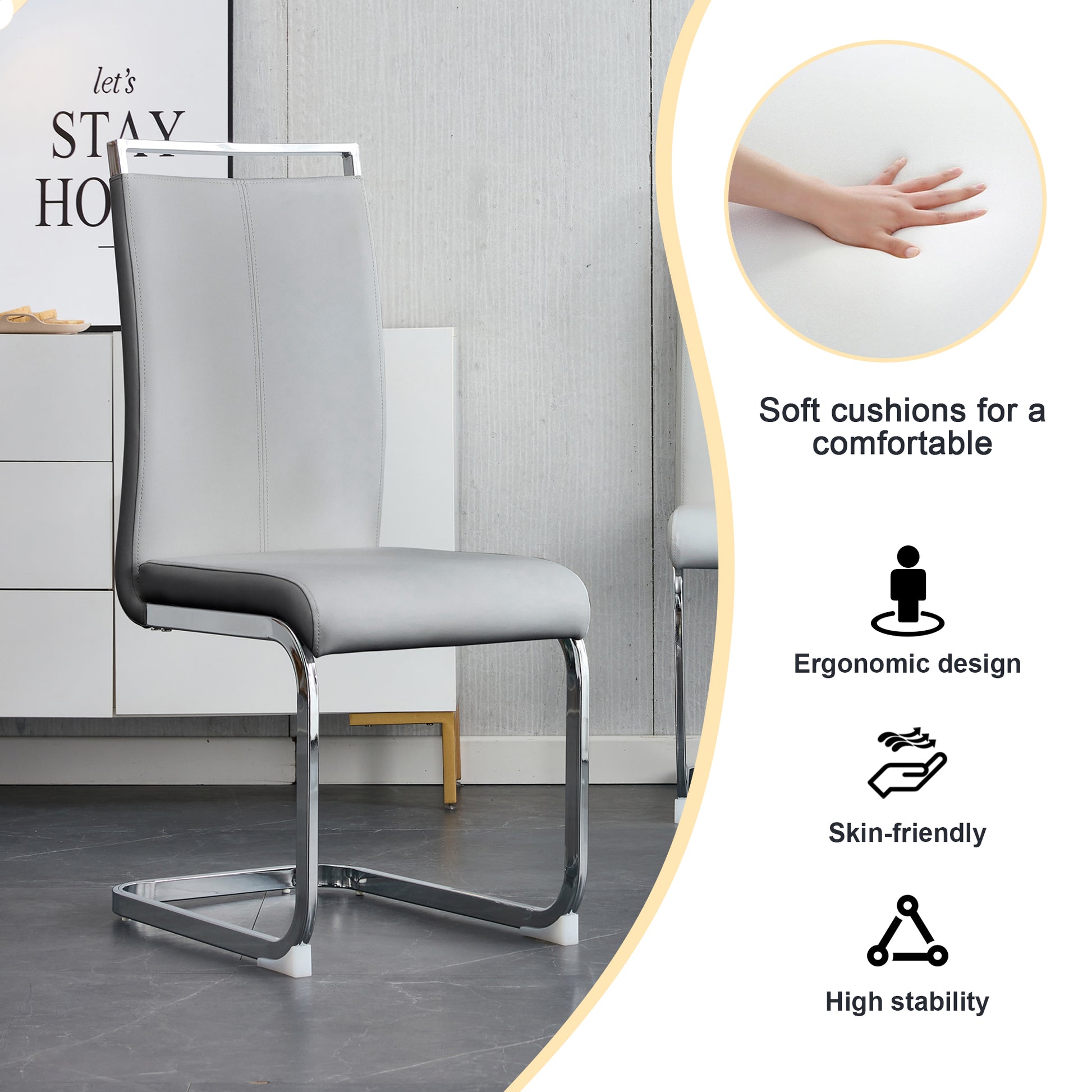 1 Table And 4 Chairs, Brown Tempered Glass Tabletop And Silver Metal Legs, Modern Minimalist Style Rectangular Glass Dining Table, Paired With 4 Modern Silver Metal Leg Chairs. 1123C 1162 Brown Seats 4 Glass