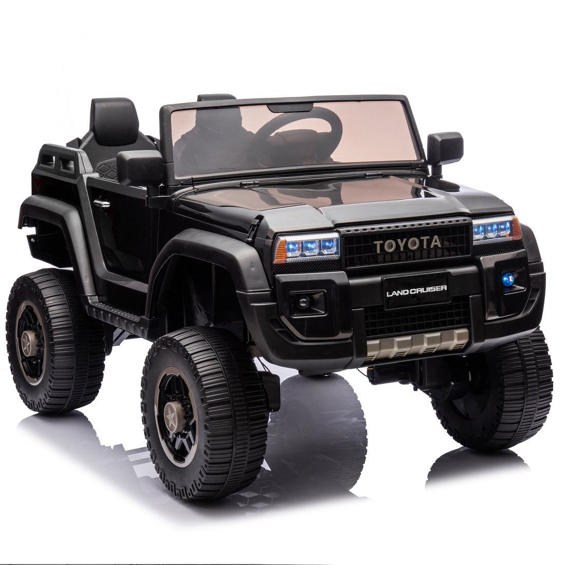 24V Two Seater Kids Ride On Car W Parents Remote Control, Licensed Toyota Lc250,2Wd,110W Motors,With Shovel,Three Point Seat Belt,Slow Start,Speed Adjustment,Bluetooth,Music For Kids Aged 3 . Black 100 149 Lbs Polypropylene