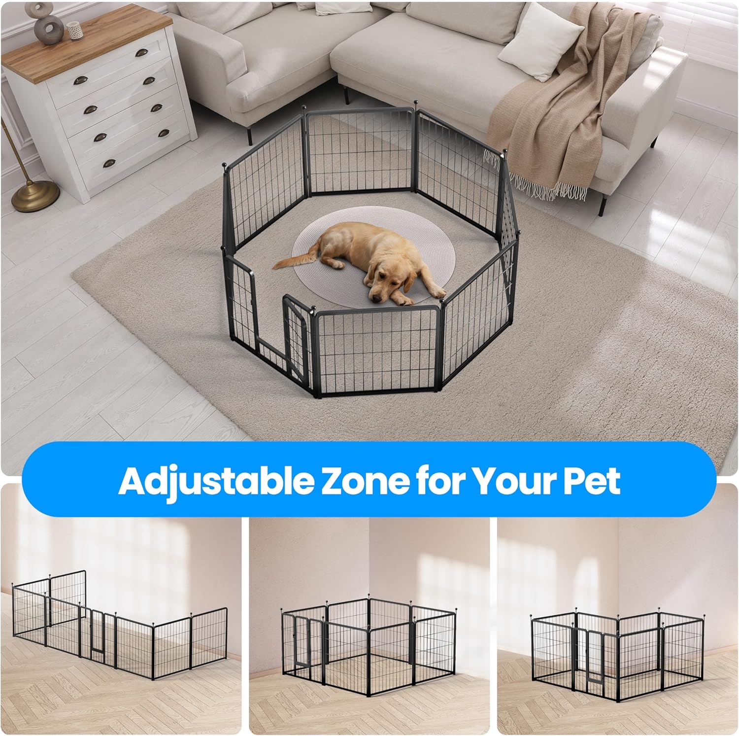 Dog Playpen Outdoor, Portable Dog Playpen For Yard, Travel, Camping, 24 Inch 8 Panels Heavy Duty Dog Pen For Puppies Small Dogs, Black Black Metal