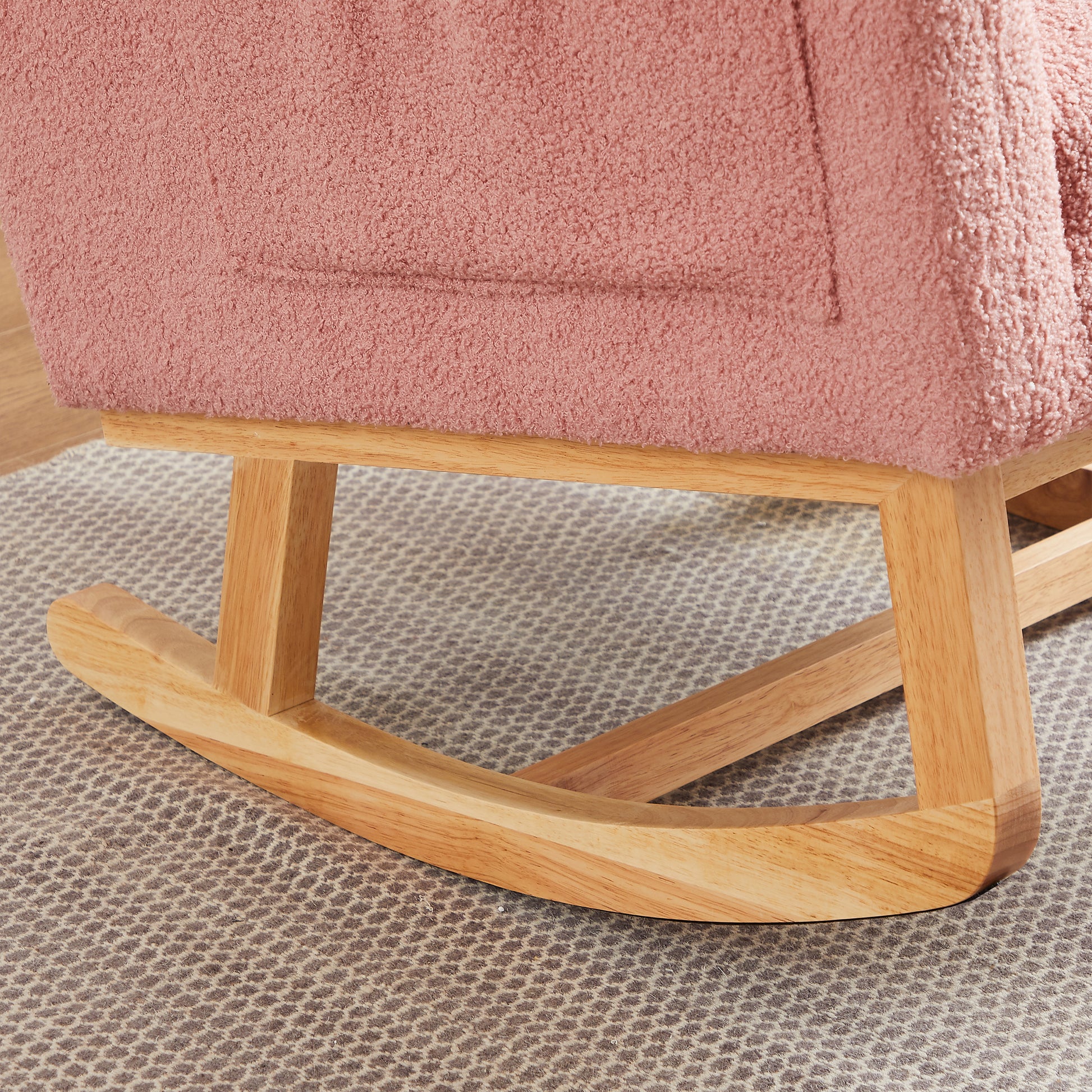 27.2"W Modern Accent High Backrest Living Room Lounge Arm Rocking Chair, Two Side Pocket Pink Foam Fabric