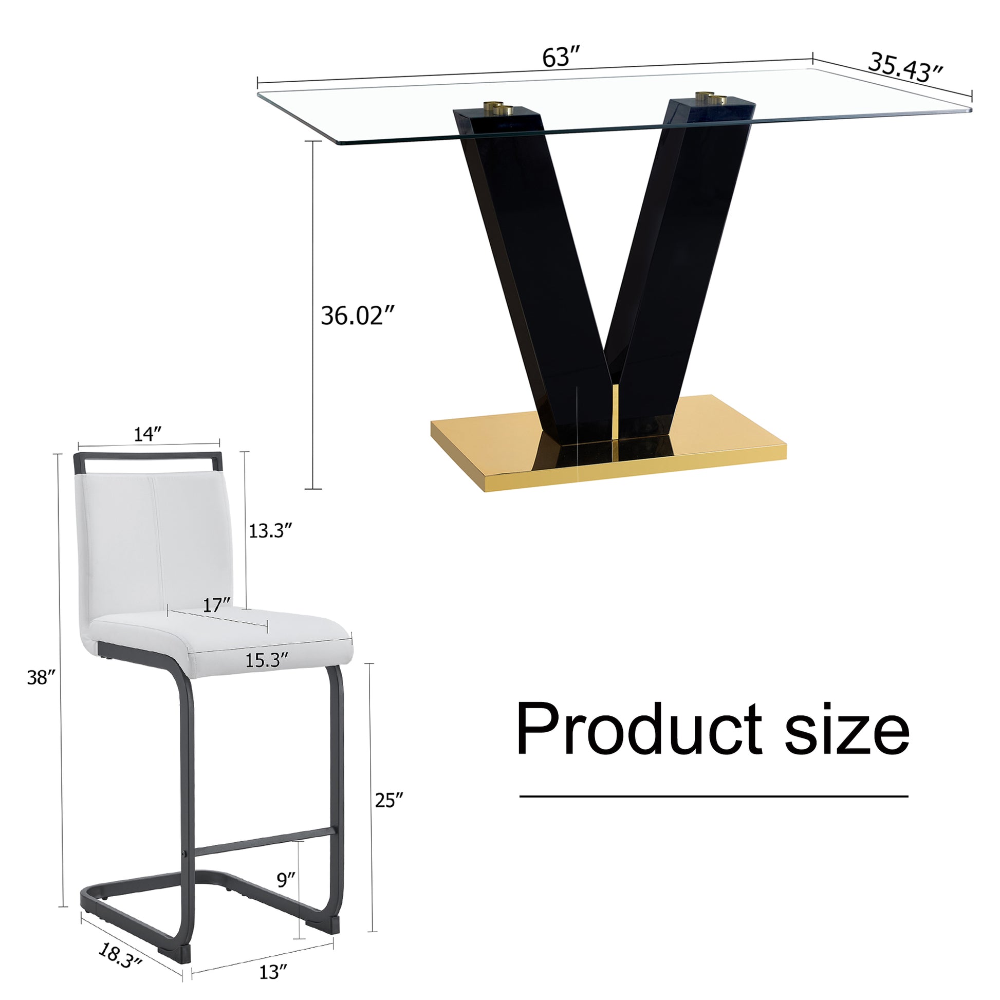 Table And Chair Set. A Rectangular Glass Dining Table With A 0.4 Inch Tempered Glass Tabletop And Mdf Board V Shaped Bracket, Paired With Chairs Consisting Of Pu Seat Cushions And Black Metal Legs. White Black Seats 4 Tempered Glass