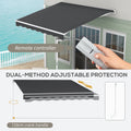 Outsunny 10' X 8' Electric Awning, Retractable Awning, Uv Protection Sun Shade Shelter With Remote Controller And Manual Crank Handle For Deck, Balcony, Yard, Dark Gray Gray Aluminum