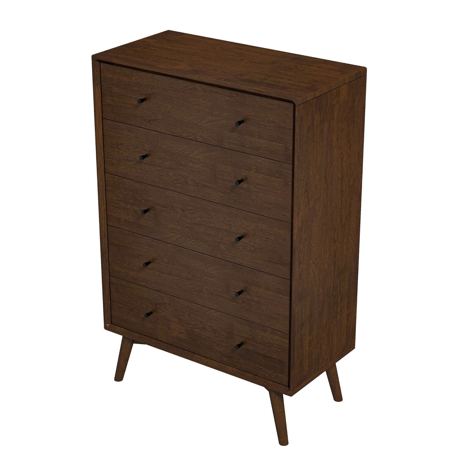 Caroline Mid Century Modern Solid Wood Dresser 5 Drawer Dark Brown Brown Bedroom Mid Century Modern Solid Wood