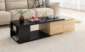 47.2'' 57''W Extendable Coffee Table With 2 Storage Drawers, Dual Tone Wood Center Table With Extendable Sliding Tabletop, Multi Functional Hidden Storage Sofa Table For Living Room, Black Black Primary Living Space Drawers Rectangular Particle Board Mdf