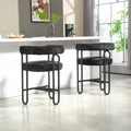 Coolmore Bar Stools Set Of 2, Modern Bar Stool With Back, Black Metal Frames, Upholstered Bar Stools For Kitchen Island, Pub, Club Black Chenille Black Dining Room Foam Chenille