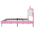 Full Size Upholstered Bed Frame With Led Lights, Modern Upholstered Princess Bed With Crown Headboard, Pink White Box Spring Not Required Full Pink White Wood Bedroom Modern Bed Frame Pu