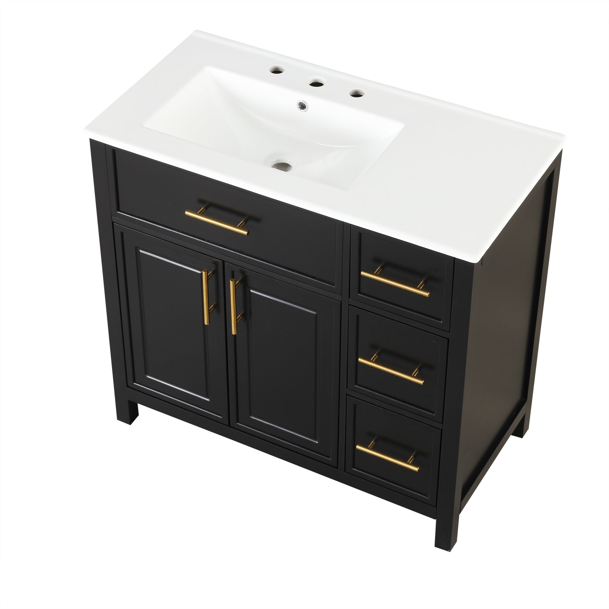 36" Bathroom Vanity With Sink Top, Bathroom Vanity Cabinet With Two Doors And Three Drawers, Solid Woodmdf Boards ,One Package, Black Black Solid Wood Mdf